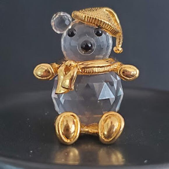 VTG Swarovski Trimlite‎ Crystal Holiday Teddy Bear with Gold Hat and Scarf 80's - Picture 7 of 7